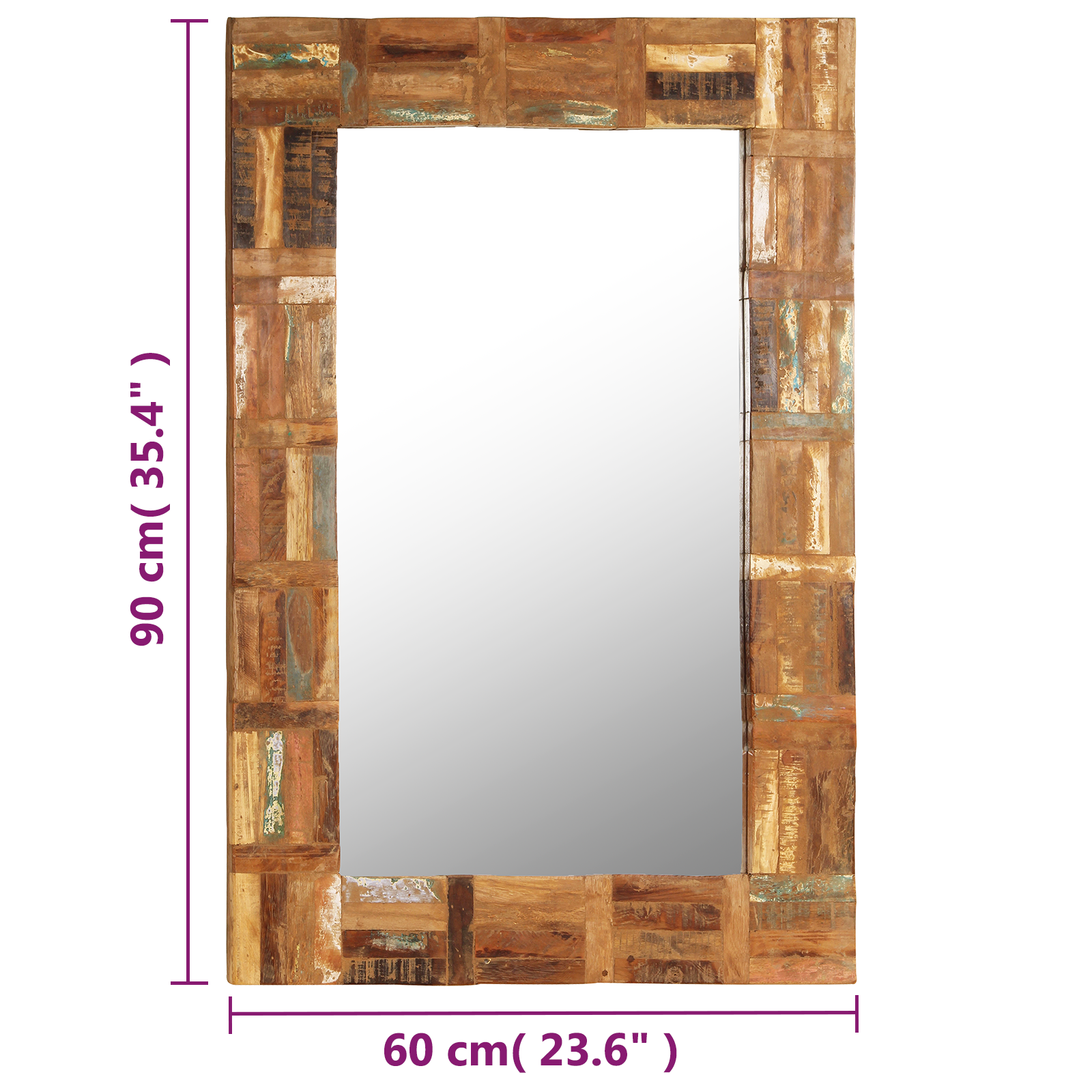 vidaXL Decorative Mirror Wall Mirror Bathroom Mirror Solid Reclaimed Wood-35