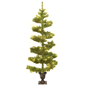 vidaXL Christmas Tree Decor Swirl Artificial Xmas Tree with Pot and LEDs PVC-11