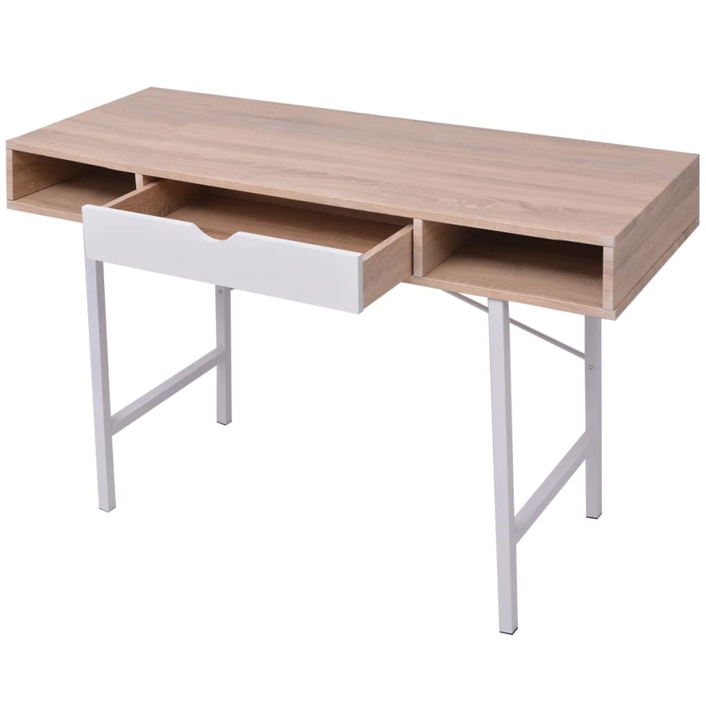 vidaXL Desk with 1 Drawer Oak and White-1