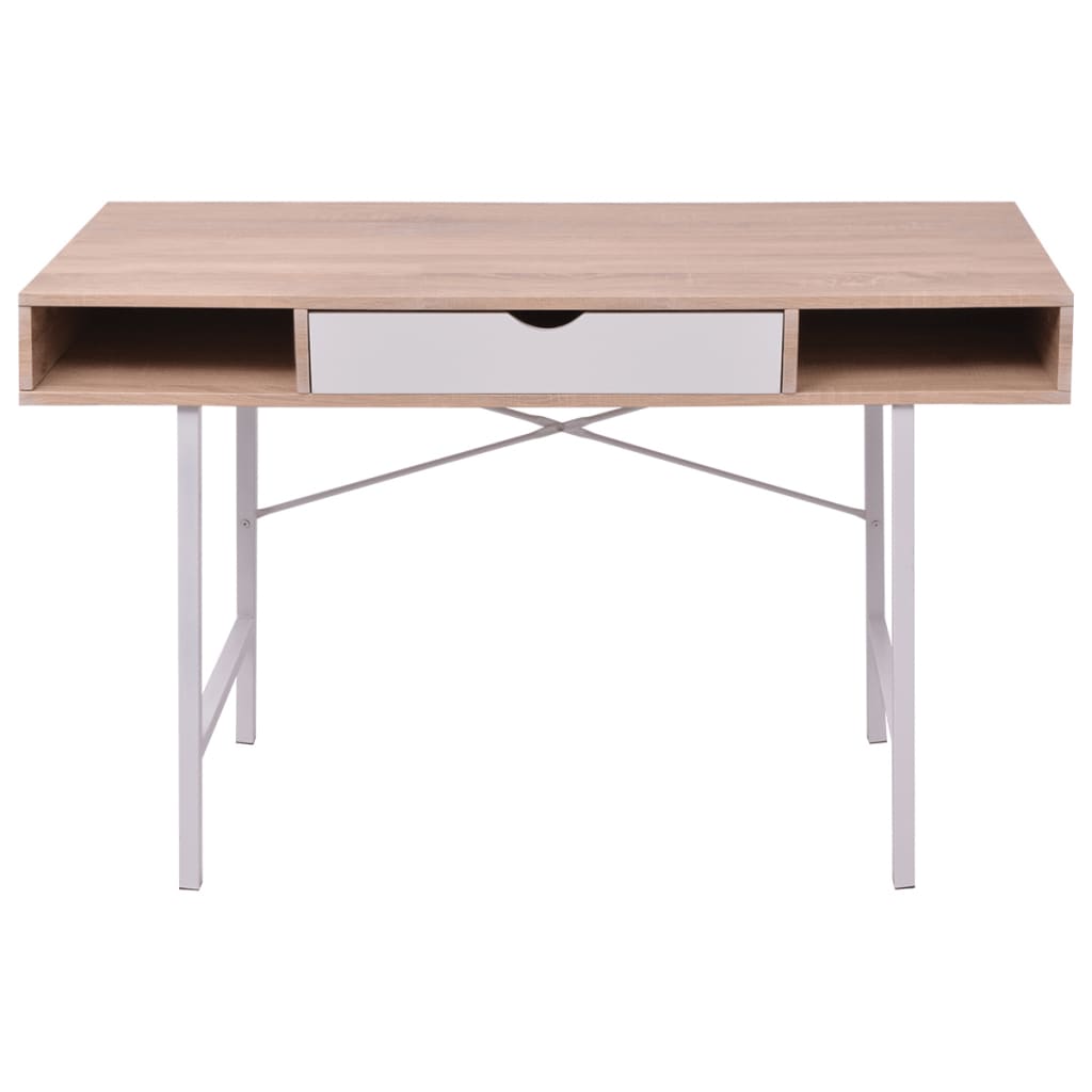 vidaXL Desk with 1 Drawer Oak and White-2