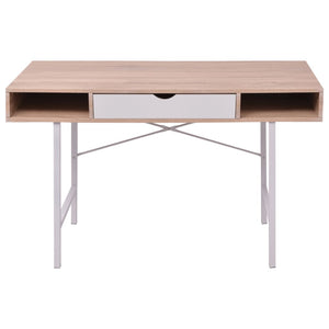 vidaXL Desk with 1 Drawer Oak and White-2
