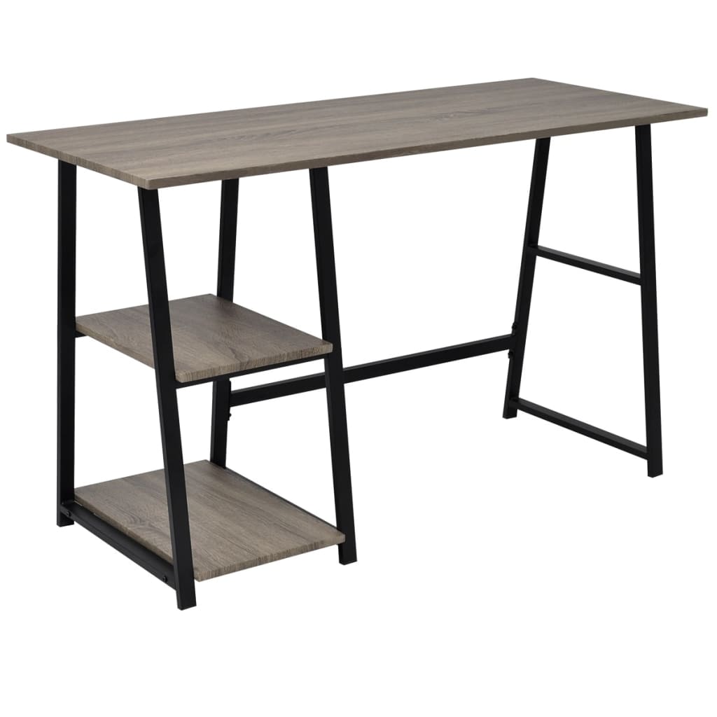 vidaXL Desk with 2 Shelves Gray and Oak-0