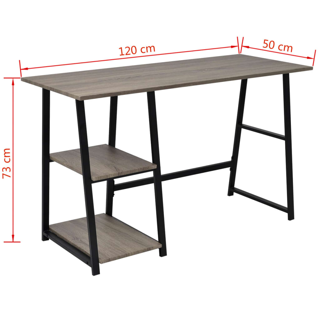 vidaXL Desk with 2 Shelves Gray and Oak-5