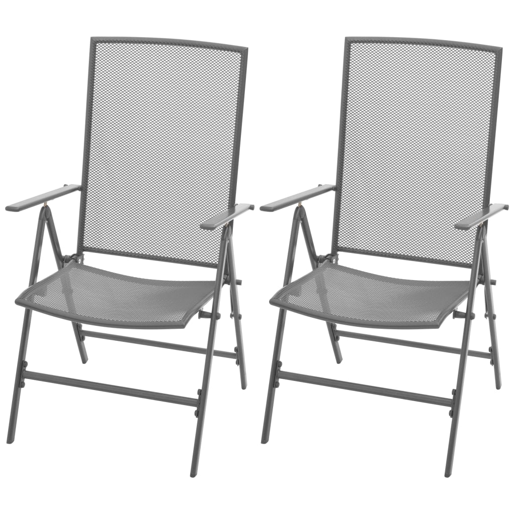 vidaXL Stackable Patio Chairs 2 pcs Steel Gray-0