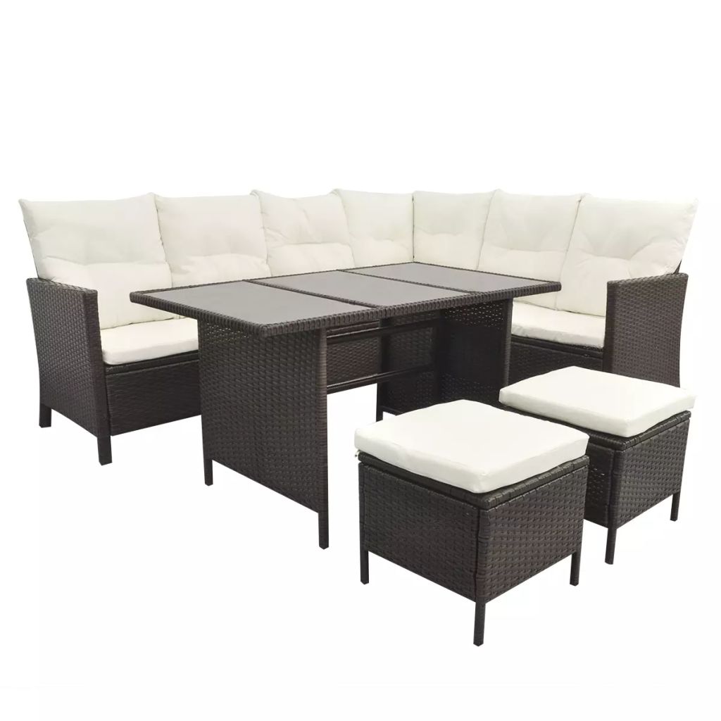 vidaXL Patio Furniture Set Conversation Set Sectional Sofa with Table Rattan-6