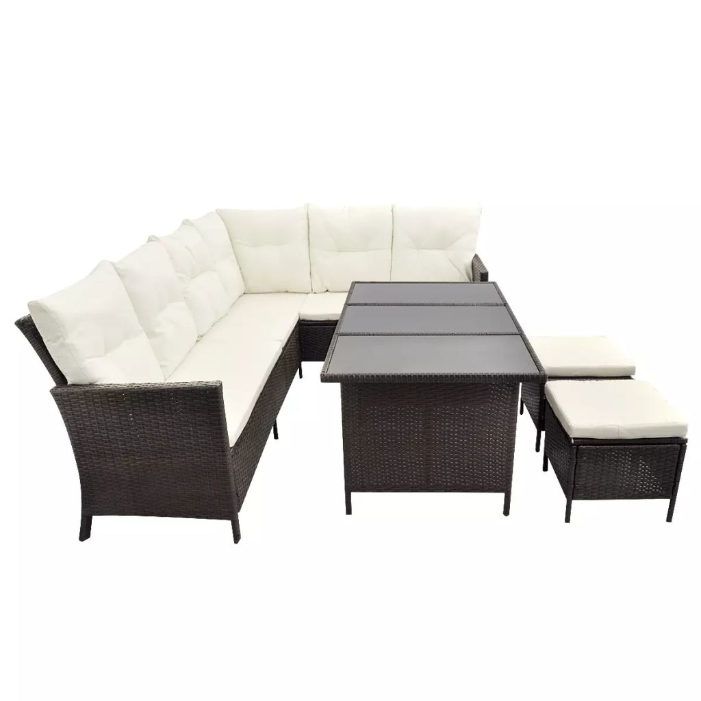 vidaXL Patio Furniture Set Conversation Set Sectional Sofa with Table Rattan-16