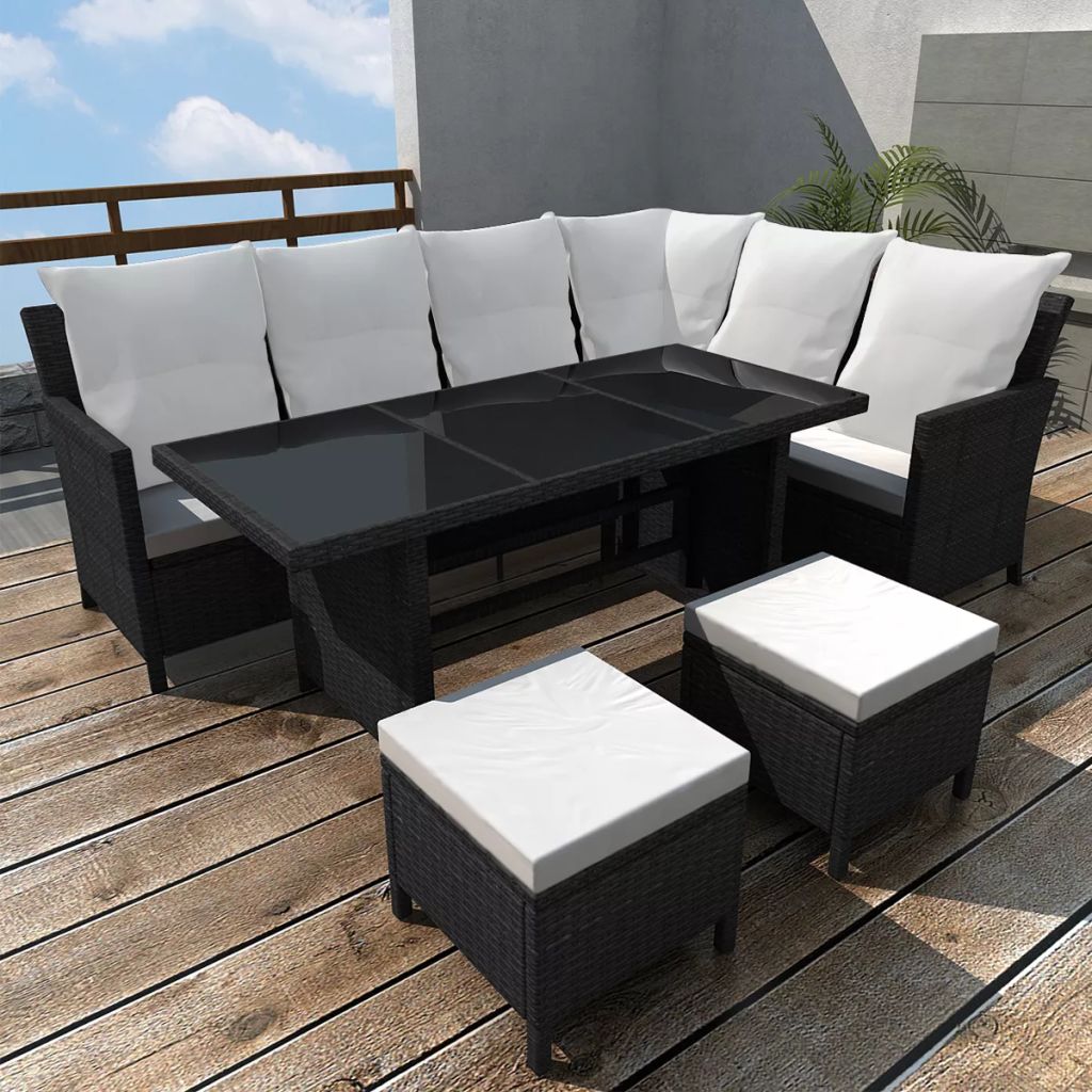 vidaXL Patio Furniture Set Conversation Set Sectional Sofa with Table Rattan-8
