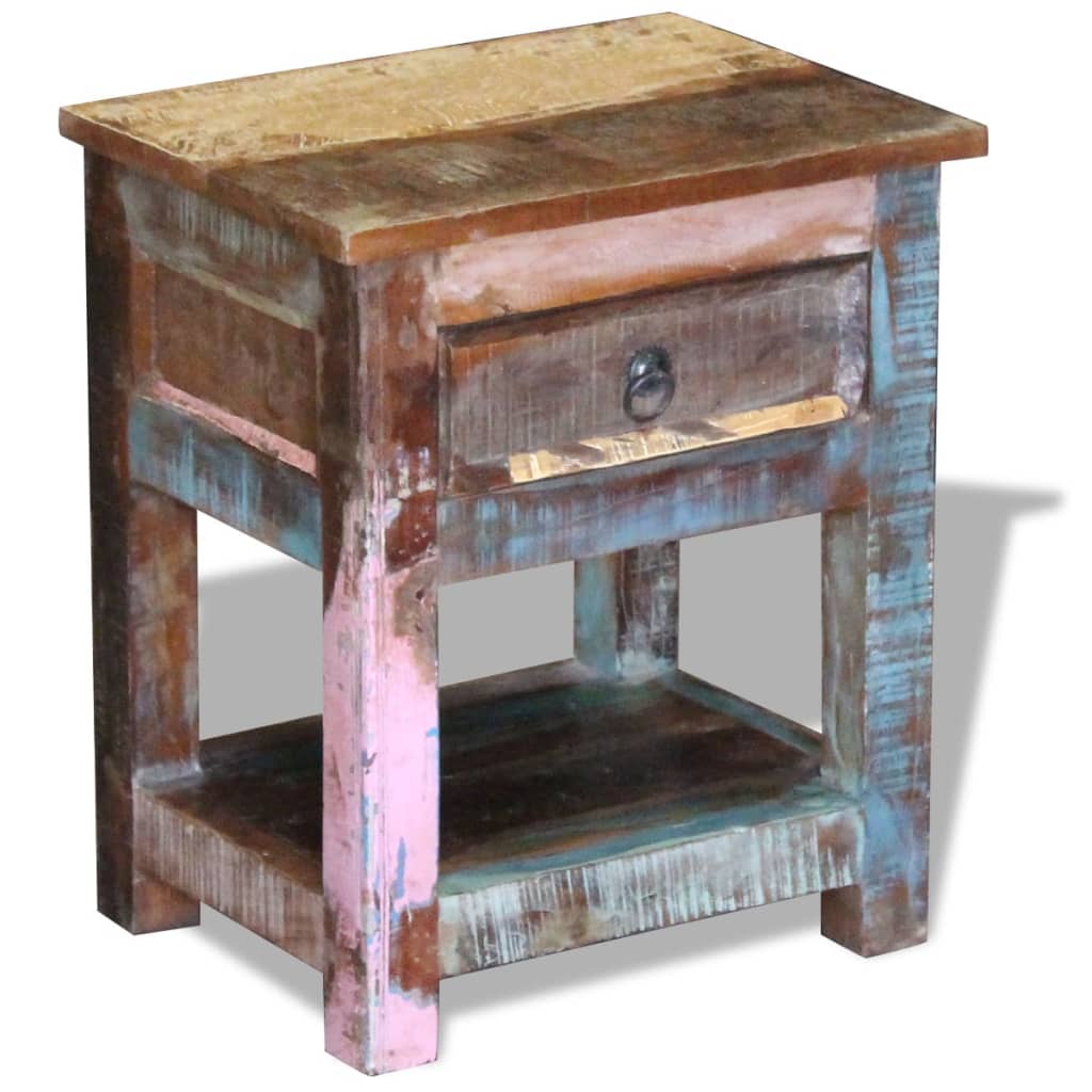 vidaXL Side Table with 1 Drawer Solid Reclaimed Wood 17"x13"x20"-2