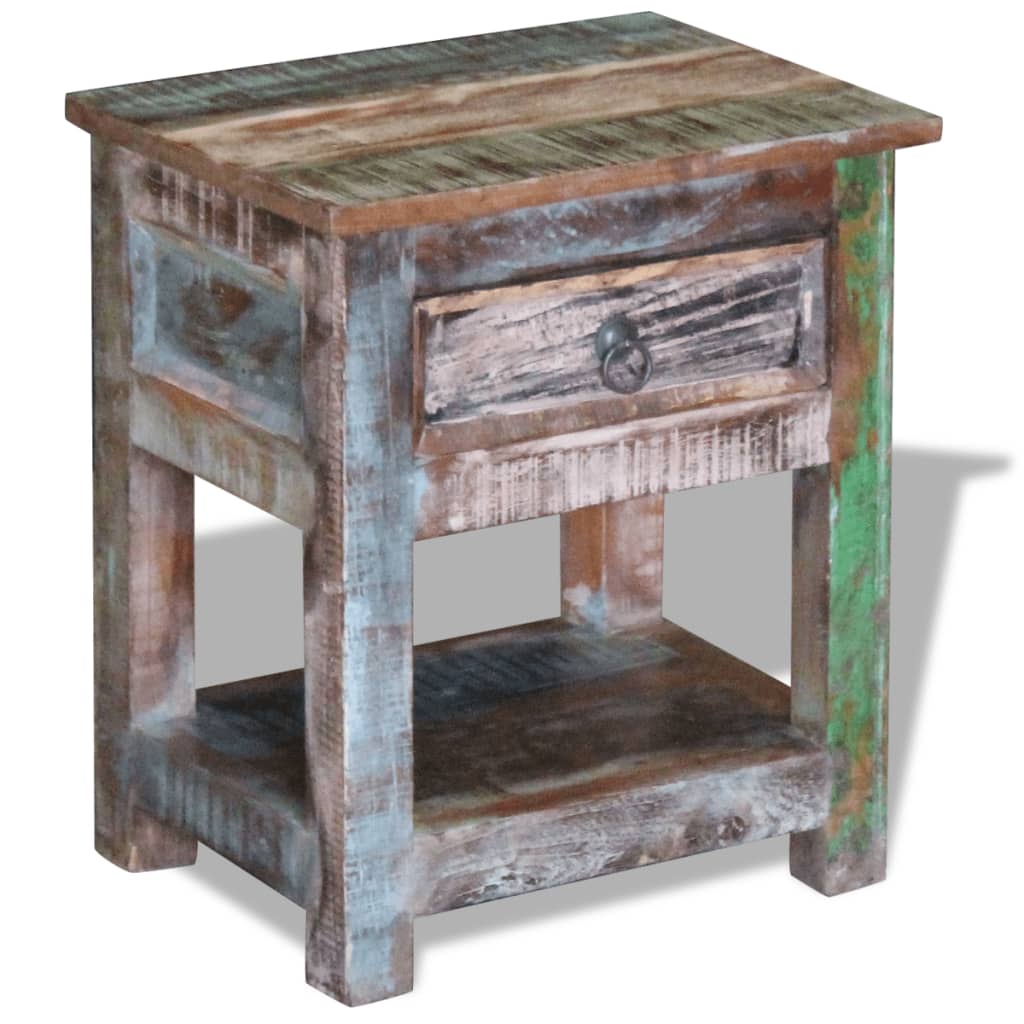 vidaXL Side Table with 1 Drawer Solid Reclaimed Wood 17"x13"x20"-3