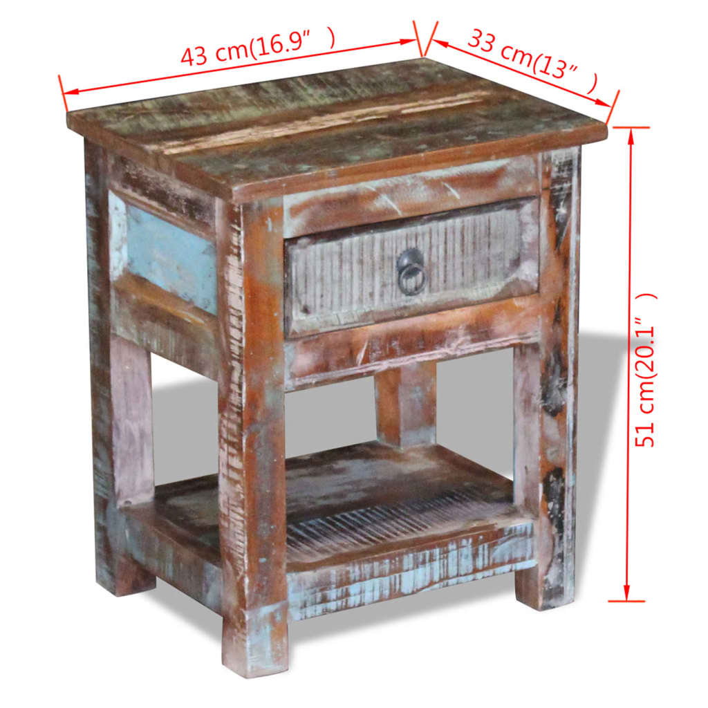 vidaXL Side Table with 1 Drawer Solid Reclaimed Wood 17"x13"x20"-7