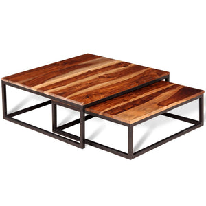 vidaXL Nesting Table Set of 2 Coffee Table Side End Table Solid Wood Sheesham-16