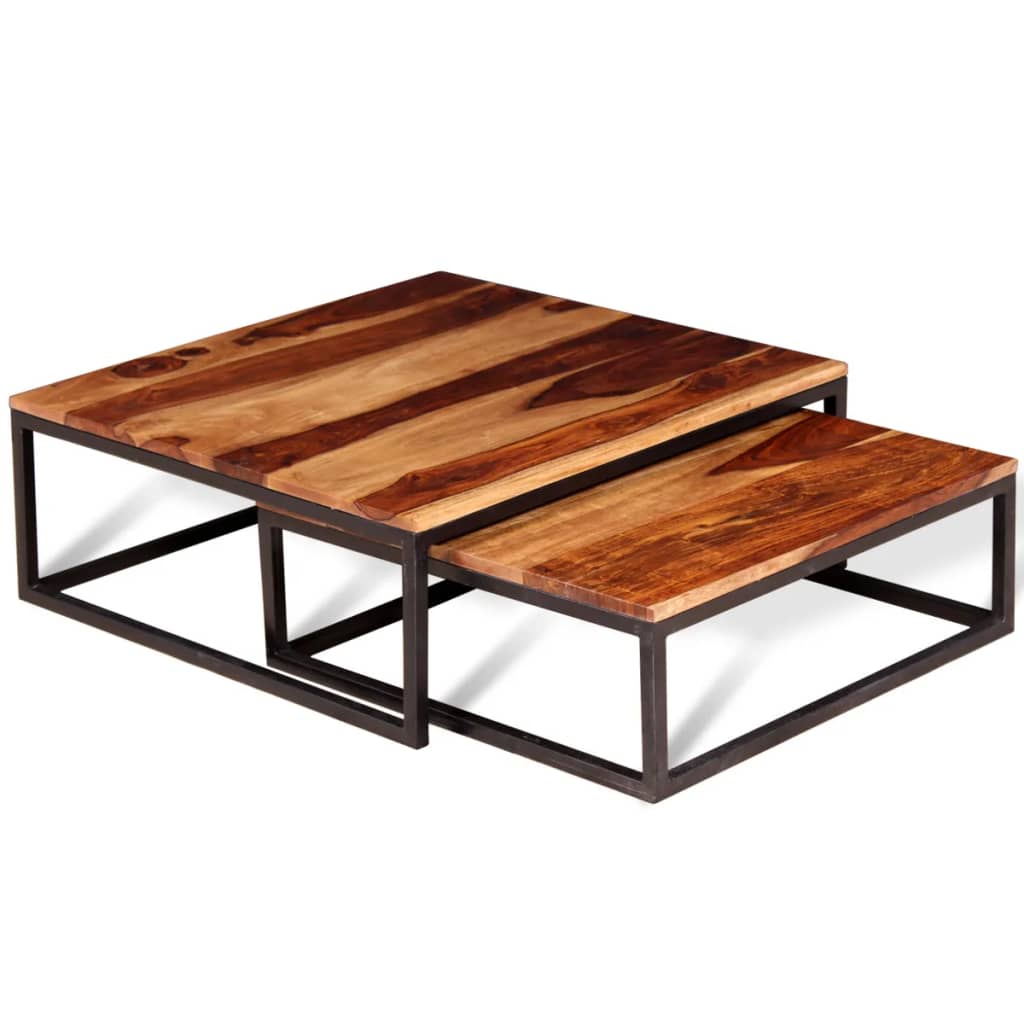 vidaXL Nesting Table Set of 2 Coffee Table Side End Table Solid Wood Sheesham-18