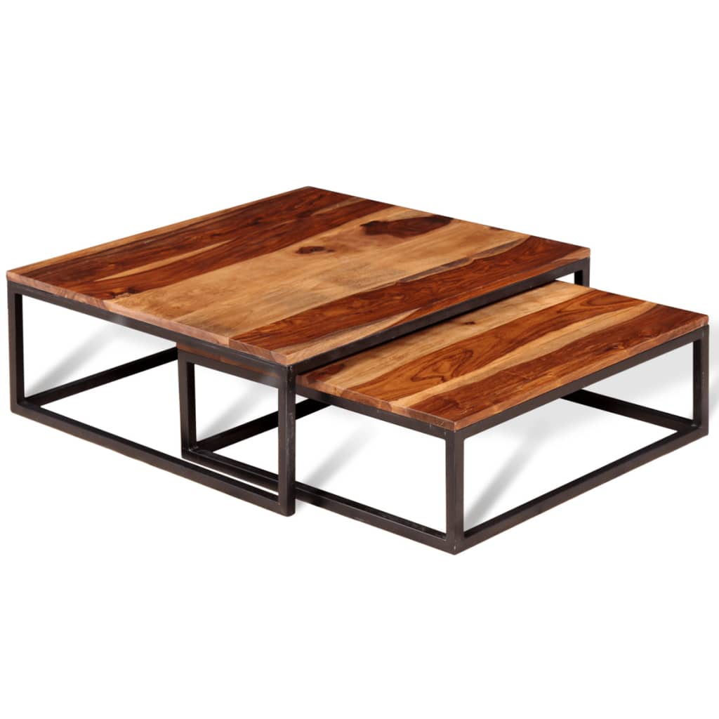 vidaXL Nesting Table Set of 2 Coffee Table Side End Table Solid Wood Sheesham-22