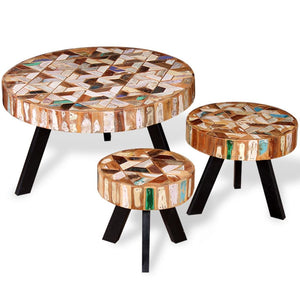 vidaXL Three Piece Coffee Table Set Solid Reclaimed Wood-3