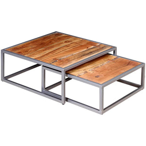 vidaXL Nesting Table Set of 2 Coffee Table Side End Table Solid Wood Sheesham-0