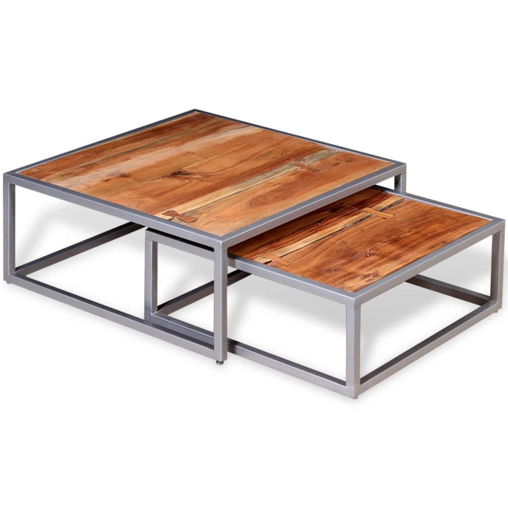vidaXL Nesting Table Set of 2 Coffee Table Side End Table Solid Wood Sheesham-11