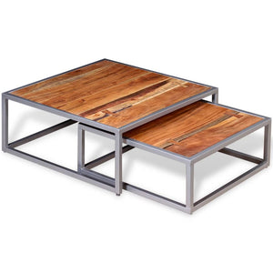 vidaXL Nesting Table Set of 2 Coffee Table Side End Table Solid Wood Sheesham-13