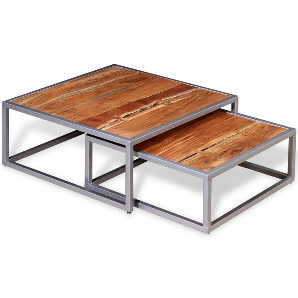 vidaXL Nesting Table Set of 2 Coffee Table Side End Table Solid Wood Sheesham-15