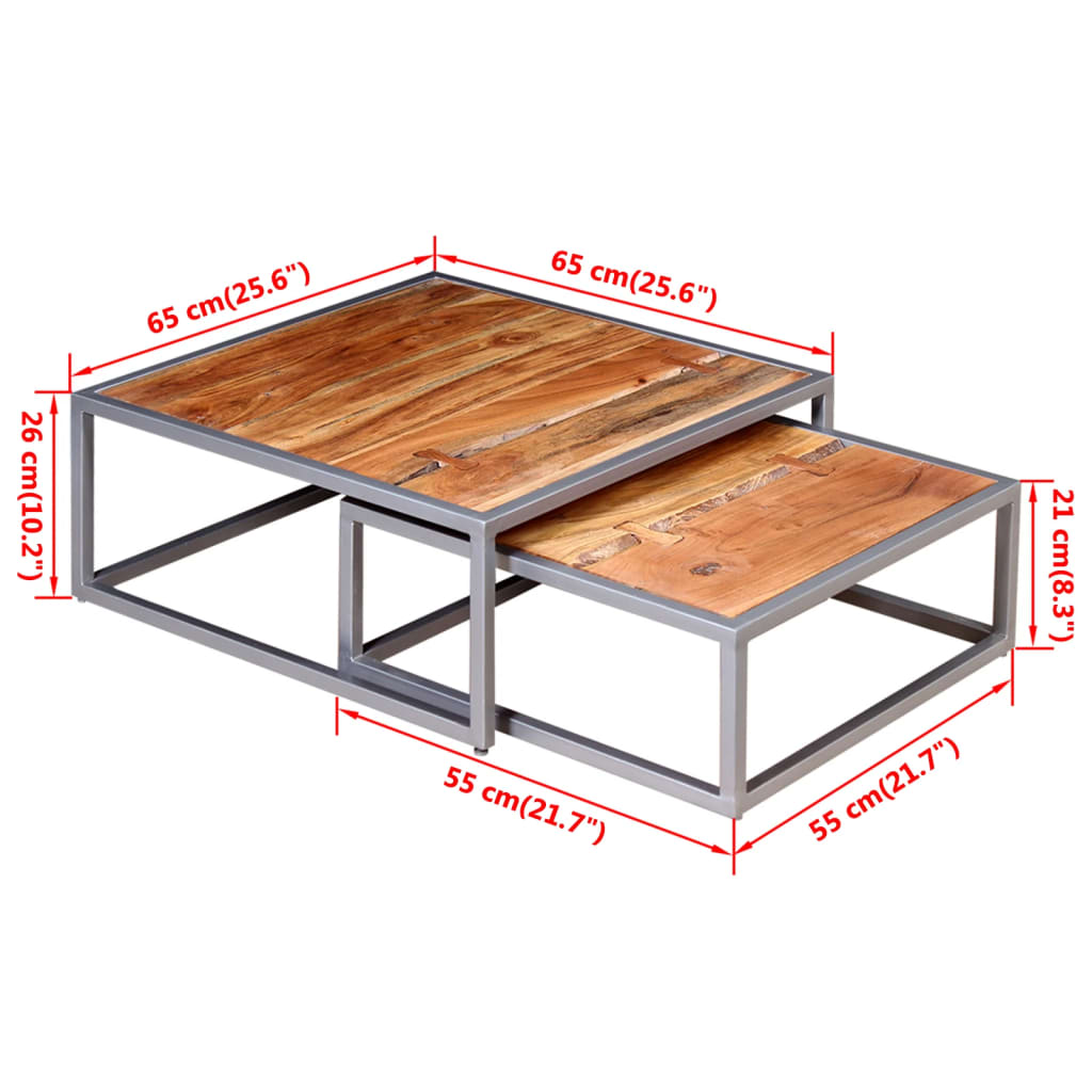 vidaXL Nesting Table Set of 2 Coffee Table Side End Table Solid Wood Sheesham-6