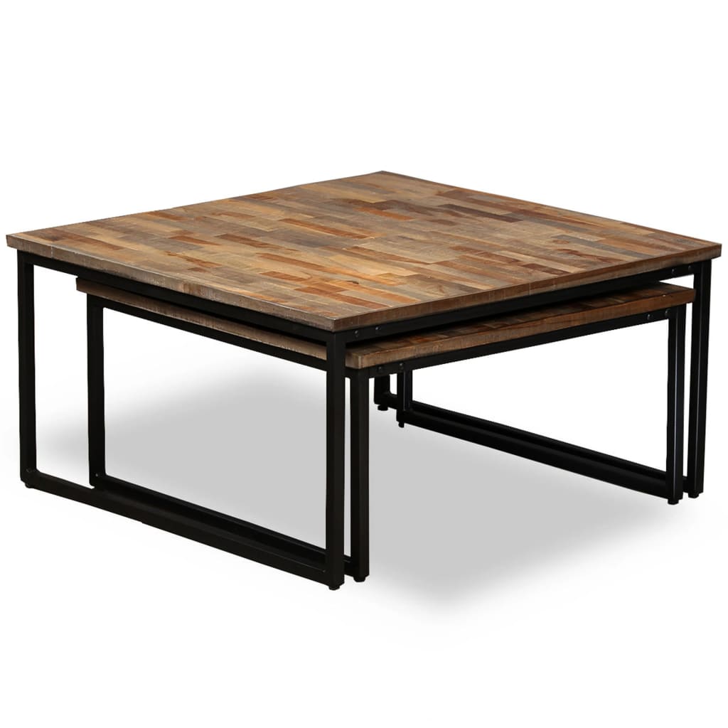 vidaXL Nesting Table Set of 2 Coffee Table Side End Table Solid Wood Sheesham-5
