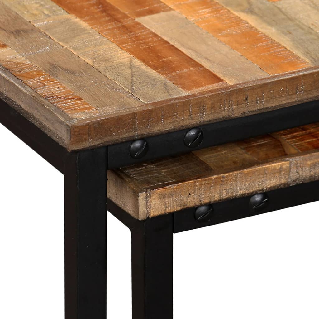 vidaXL Nesting Table Set of 2 Coffee Table Side End Table Solid Wood Sheesham-12