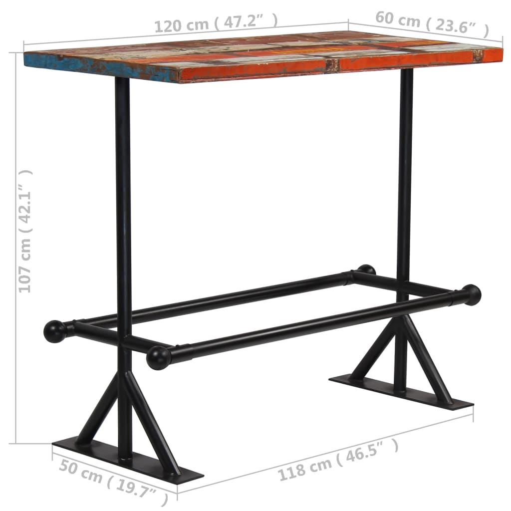 vidaXL Bar Table Kitchen Table Bistro Table Solid Reclaimed Wood Multicolor-4