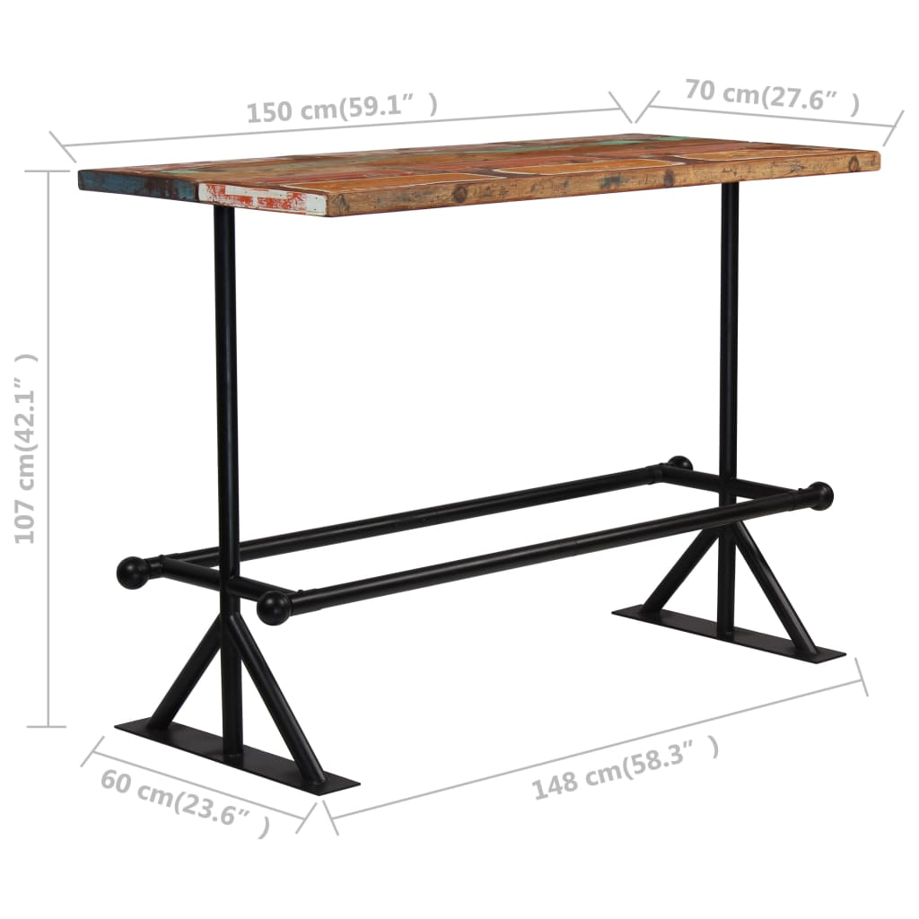 vidaXL Bar Table Kitchen Table Bistro Table Solid Reclaimed Wood Multicolor-23