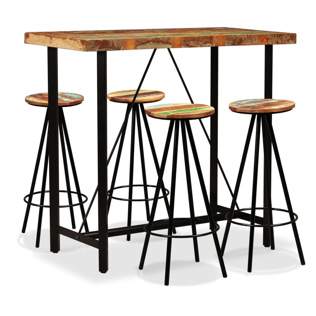 vidaXL Bar Set 3/5/7/9 Piece Industrial Solid Reclaimed Wood Pub Table Stool-7