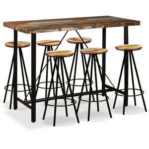 vidaXL Bar Set 3/5/7/9 Piece Industrial Solid Reclaimed Wood Pub Table Stool-11