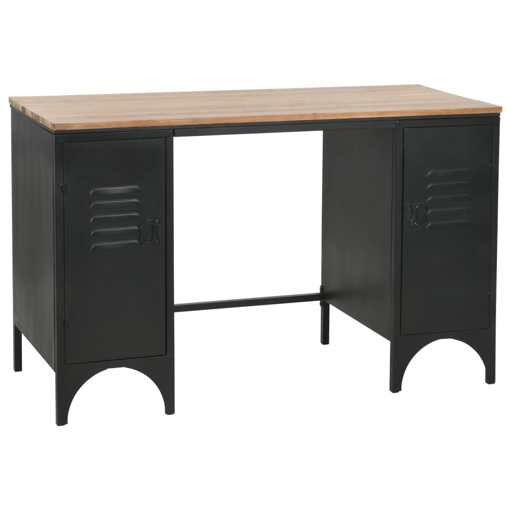 vidaXL Double Pedestal Desk Solid Firwood and Steel 47.2"x19.7"x29.9"-0