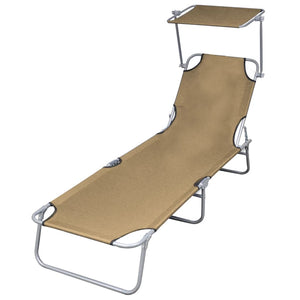 vidaXL Patio Lounge Chair Folding Sunlounger Outdoor Sunbed with Canopy Steel-3