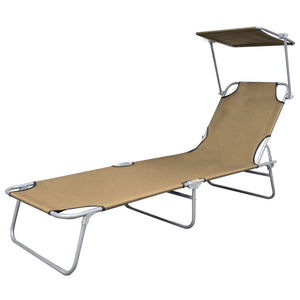 vidaXL Patio Lounge Chair Folding Sunlounger Outdoor Sunbed with Canopy Steel-31