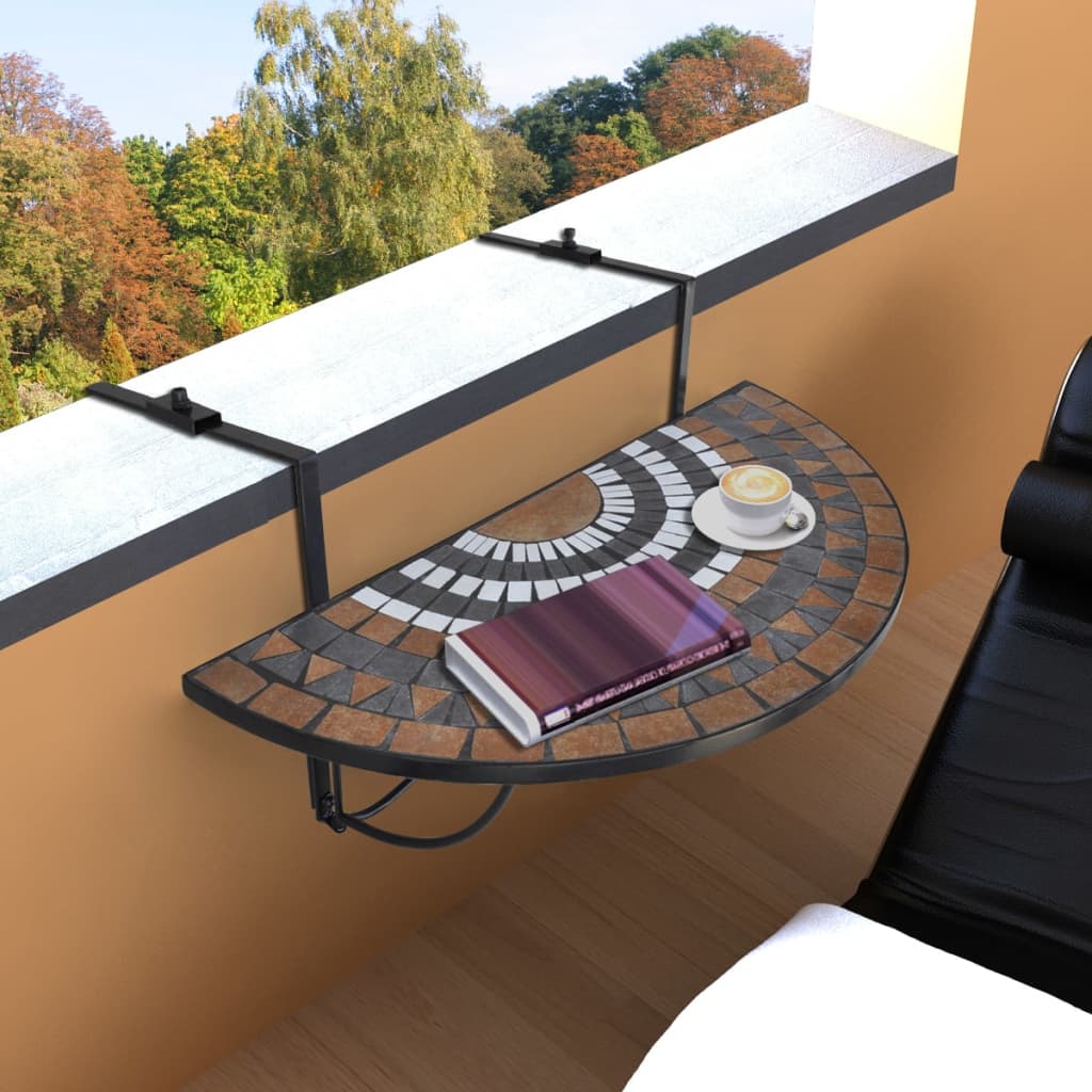 vidaXL Hanging Balcony Table Folding Outdoor Table for Balcony Garden Mosaic-10