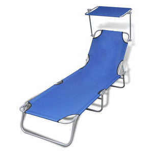vidaXL Patio Lounge Chair Folding Sunlounger Outdoor Sunbed with Canopy Steel-9
