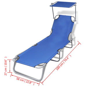 vidaXL Patio Lounge Chair Folding Sunlounger Outdoor Sunbed with Canopy Steel-12