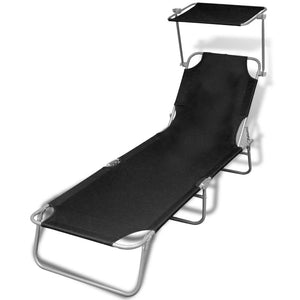 vidaXL Patio Lounge Chair Folding Sunlounger Outdoor Sunbed with Canopy Steel-21