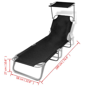 vidaXL Patio Lounge Chair Folding Sunlounger Outdoor Sunbed with Canopy Steel-24