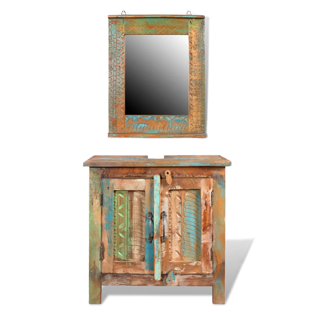 vidaXL Reclaimed Solid Wood Bathroom Vanity Cabinet Set with Mirror-0