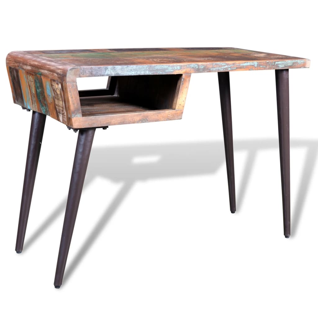 vidaXL Reclaimed Wood Desk with Iron Legs-4