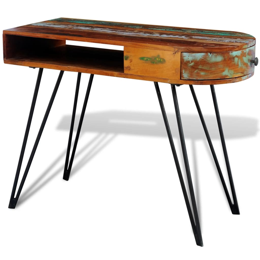 vidaXL Desk Reclaimed Solid Wood with Iron Legs-2