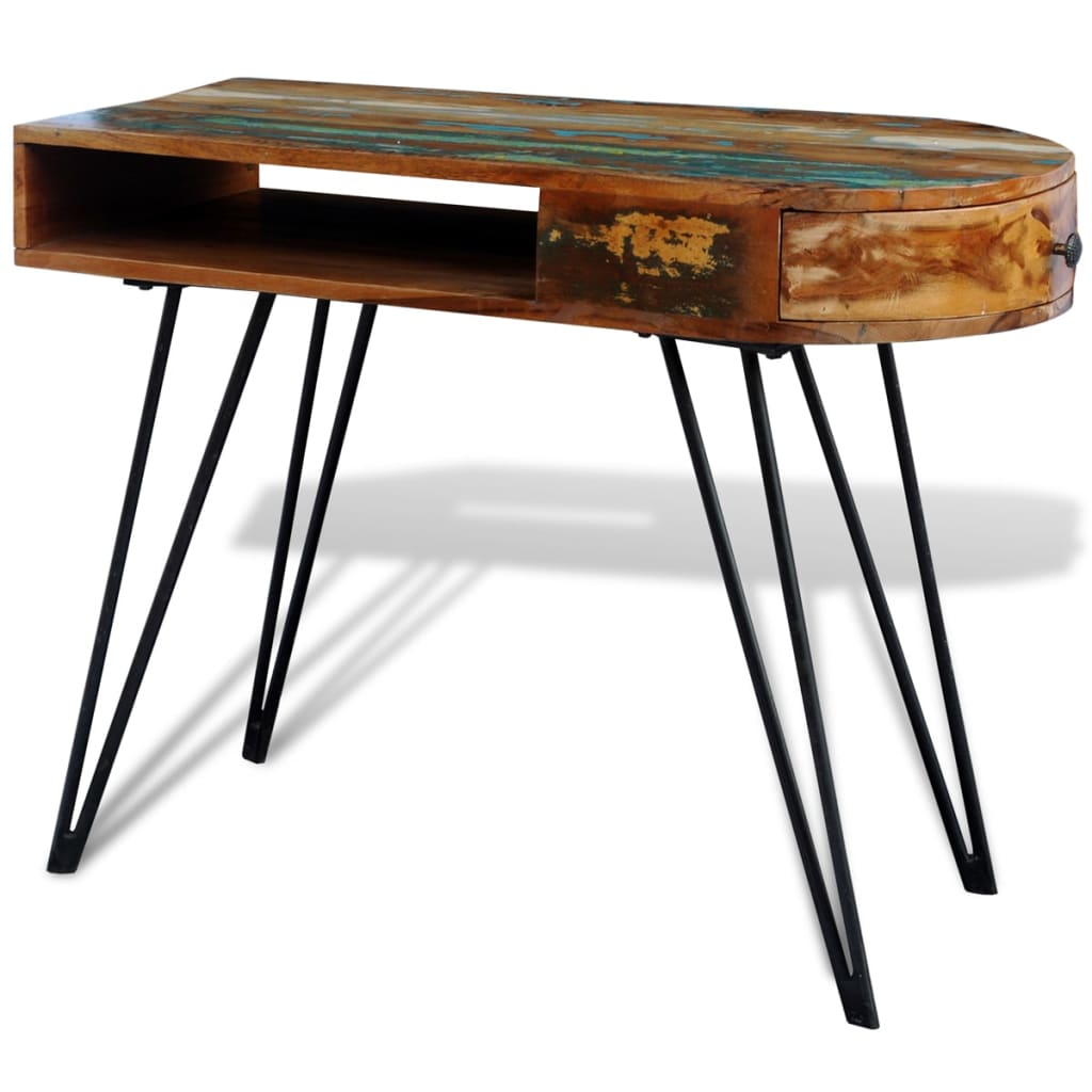 vidaXL Desk Reclaimed Solid Wood with Iron Legs-3