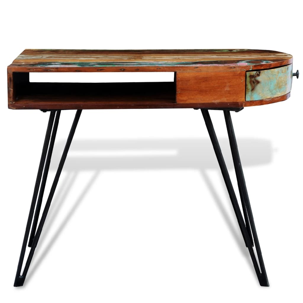 vidaXL Desk Reclaimed Solid Wood with Iron Legs-5