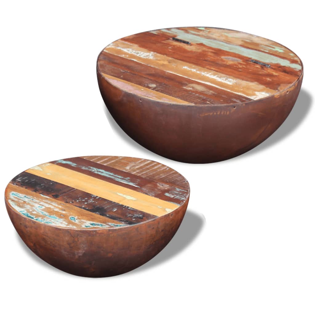 vidaXL Two Piece Bowl Shaped Coffee Table Set Solid Reclaimed Wood-8