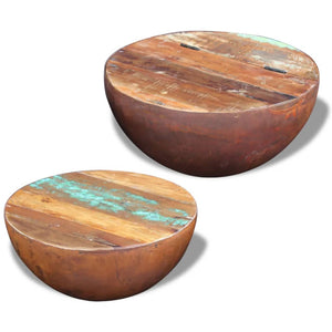 vidaXL Two Piece Bowl Shaped Coffee Table Set Solid Reclaimed Wood-5