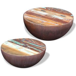 vidaXL Two Piece Bowl Shaped Coffee Table Set Solid Reclaimed Wood-9