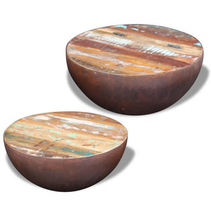vidaXL Two Piece Bowl Shaped Coffee Table Set Solid Reclaimed Wood-11