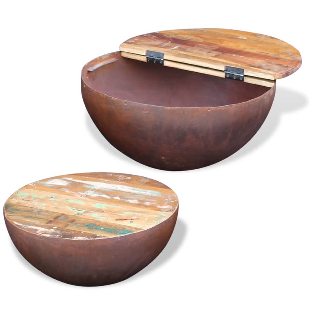 vidaXL Two Piece Bowl Shaped Coffee Table Set Solid Reclaimed Wood-13