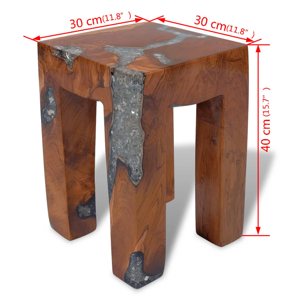 vidaXL Stool Solid Teak Wood and Resin-0