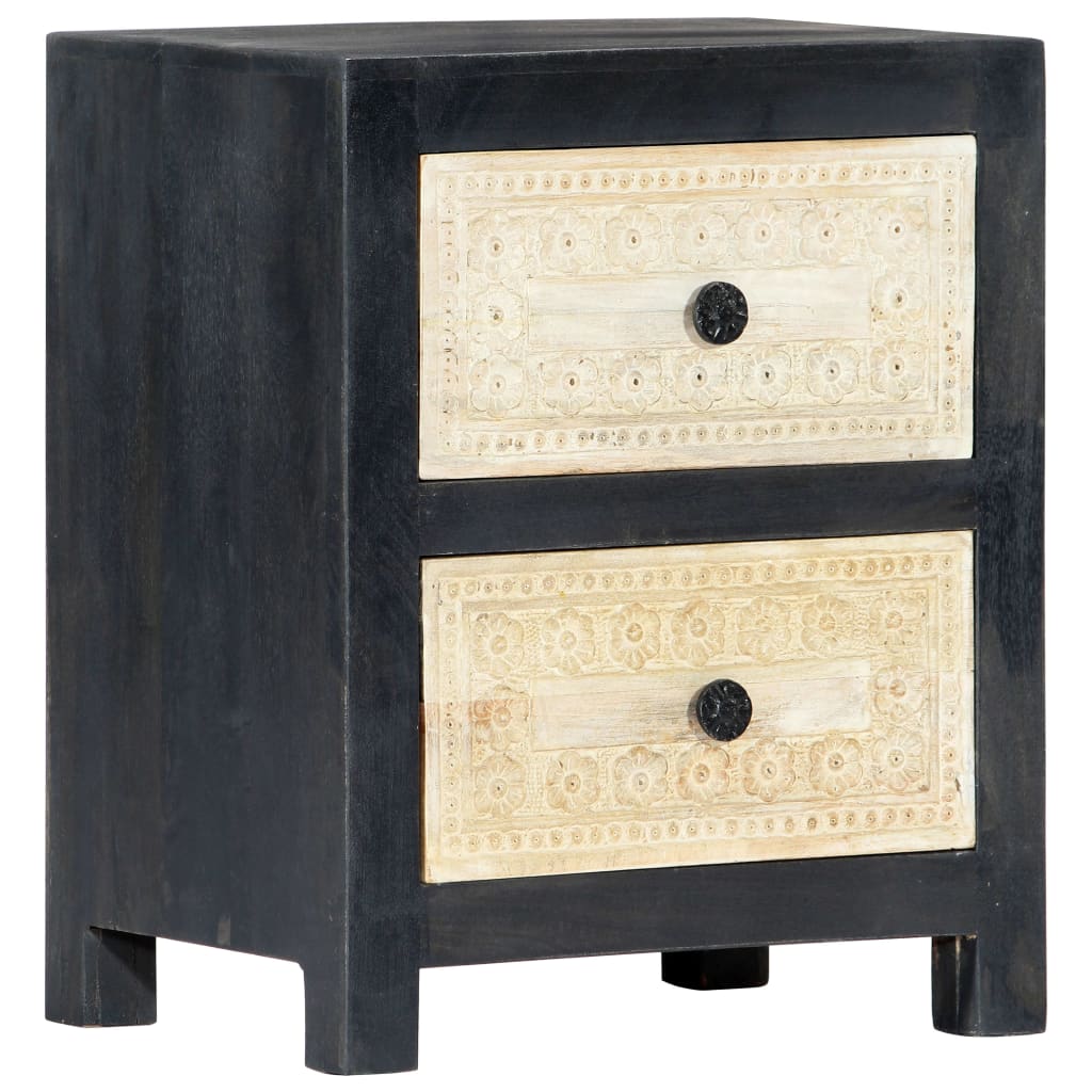 vidaXL Hand Carved Bedside Cabinet Gray 15.7"x11.8"x19.7" Solid Mango Wood-0