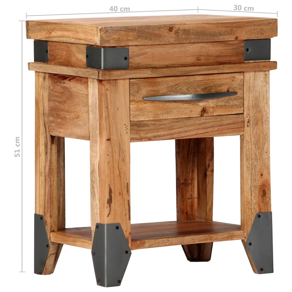 vidaXL Nightstand Storage Cabinet Bedside Table with Drawer Solid Wood Acacia-2